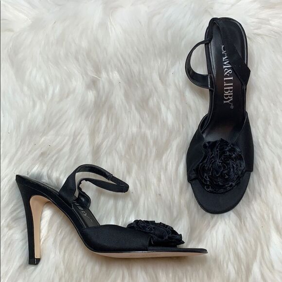 Sam & Libby Carmen Black Satin Heels Sz 8 - Picture 1 of 6